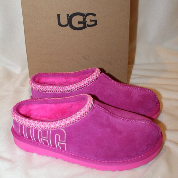 UGG YOUTH 5 WOMEN'S 7 TASMAN SUEDE SHEARLING LINED SLIPPERS PINK‎ - Picture 1 of 7